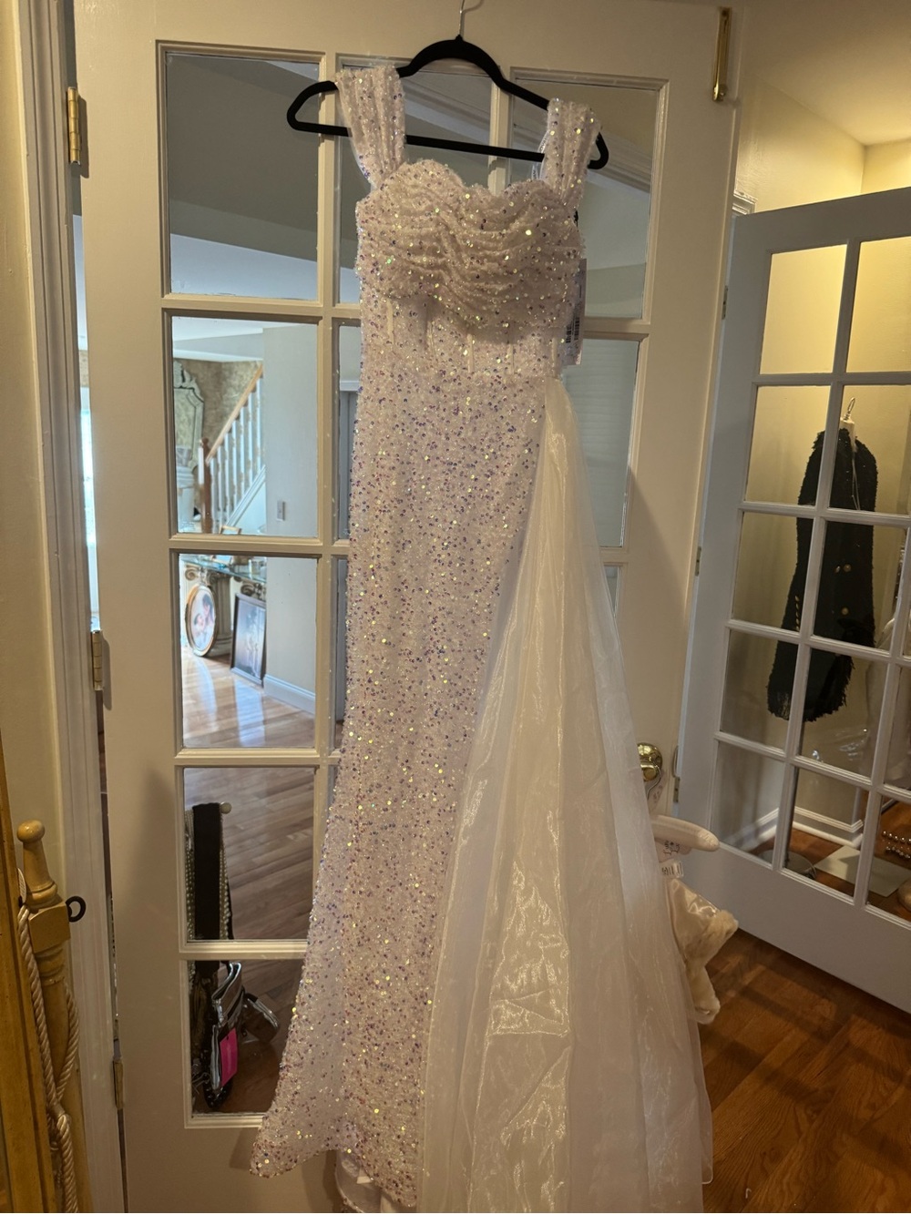 JVN by Jovani White Sequin Tulle Prom Gown